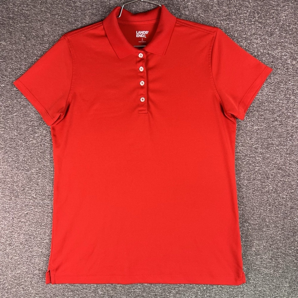 Lands End Polo Shirts Youth Boys S Red Short Sleeve 100% Polyester 1/4 Button